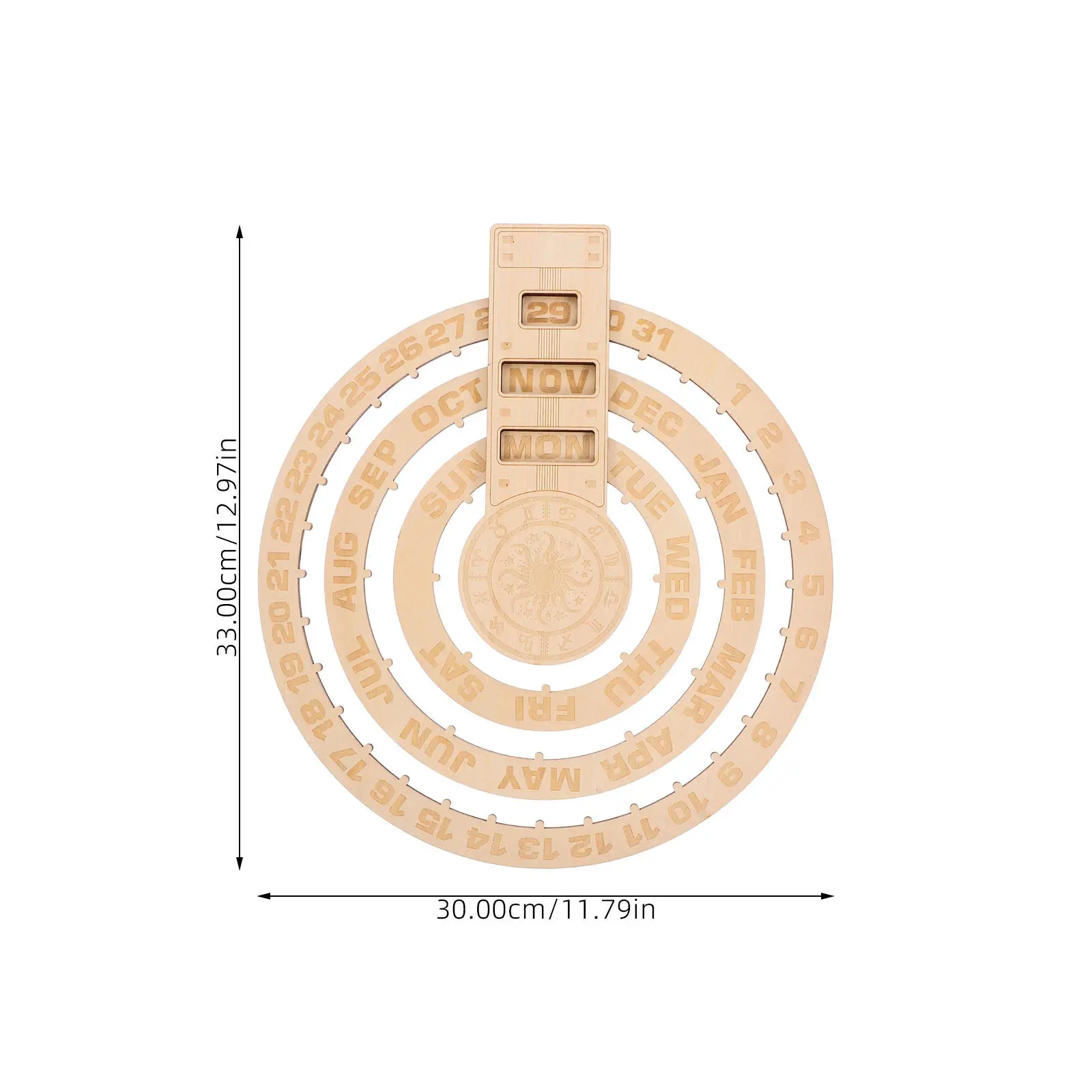 Rotating Wooden Perpetual Calendar Wall Hanging Vintage Mechanical Design Adjustable Date Month Day Display for Desk Bookshelf