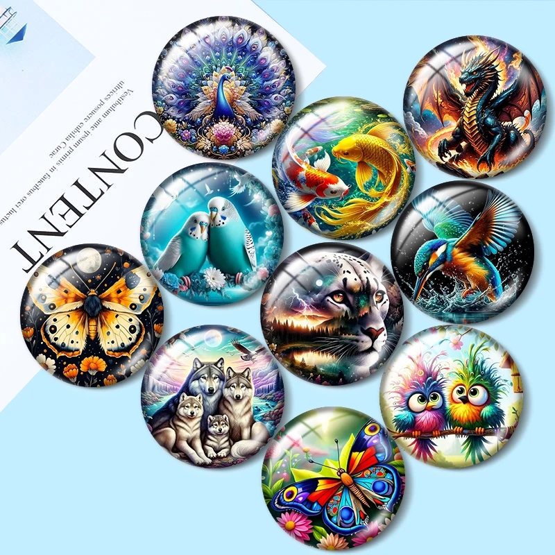 

Artistic drawing of animals 12/18/20/25mm glass cabochon bracelet pendant rings for jewelry demo earrings back Making findings