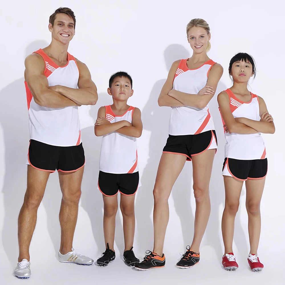 

Marathon running suits 2pcs for men women and kid quick-dry breathable jogging sportwear sleeveless tanktop and shorts