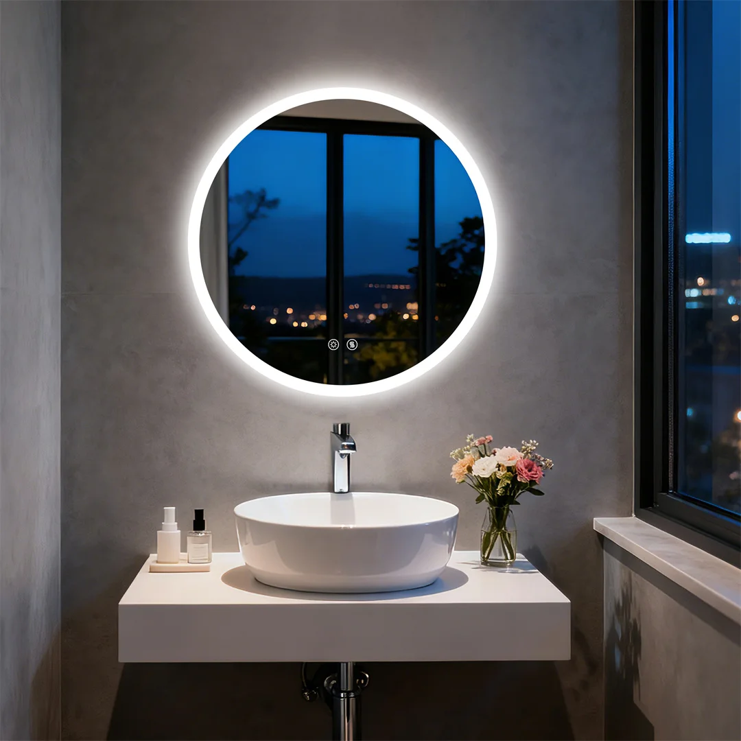 LUVODI 80CM Round Smart LED Mirror Wall-Mounted Tempered Glass Backlit Vanity Mirror with 3-Color Light Settings Anti-Fog for Home Hotel Use