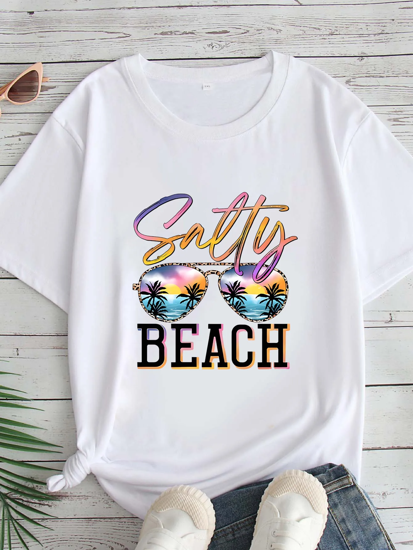 

Женская футболка большого размера с круглым вырезом и короткими рукавами, с принтом, 1-7XL, удобный повседневный топ в европейском стиле