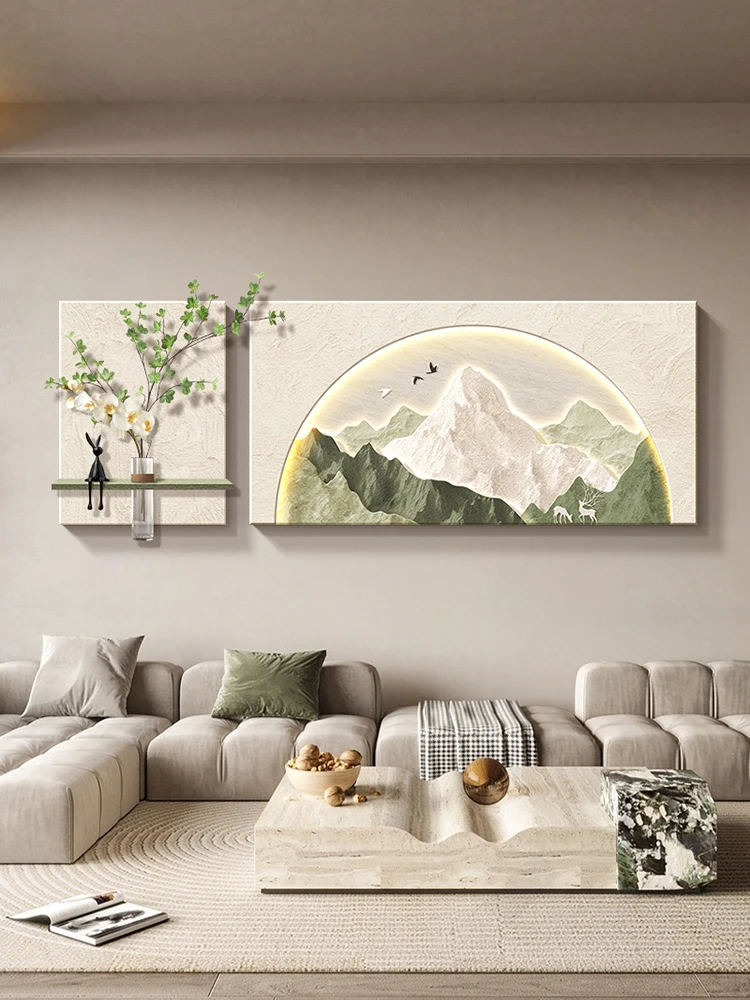 

Modern Living Room Sofa Background Wall Decorative Painting Hydroponic Green Plant Hanging Painting High-End Wall Lamp Painting