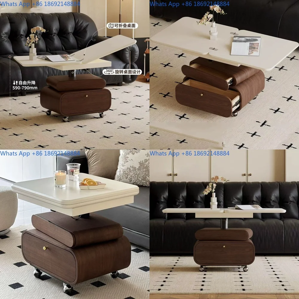 

French Style Vintage Solid Wood Coffee Table Dining Table Convertible Lift Top for Small Spaces Living Room Luxury Design