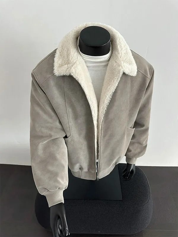 

Men's Thiened Lamb Velvet Cotton Jaet Winter Faion Brand Barn Sle PU Leather Cotton Coat Warm Sli Loose Fit