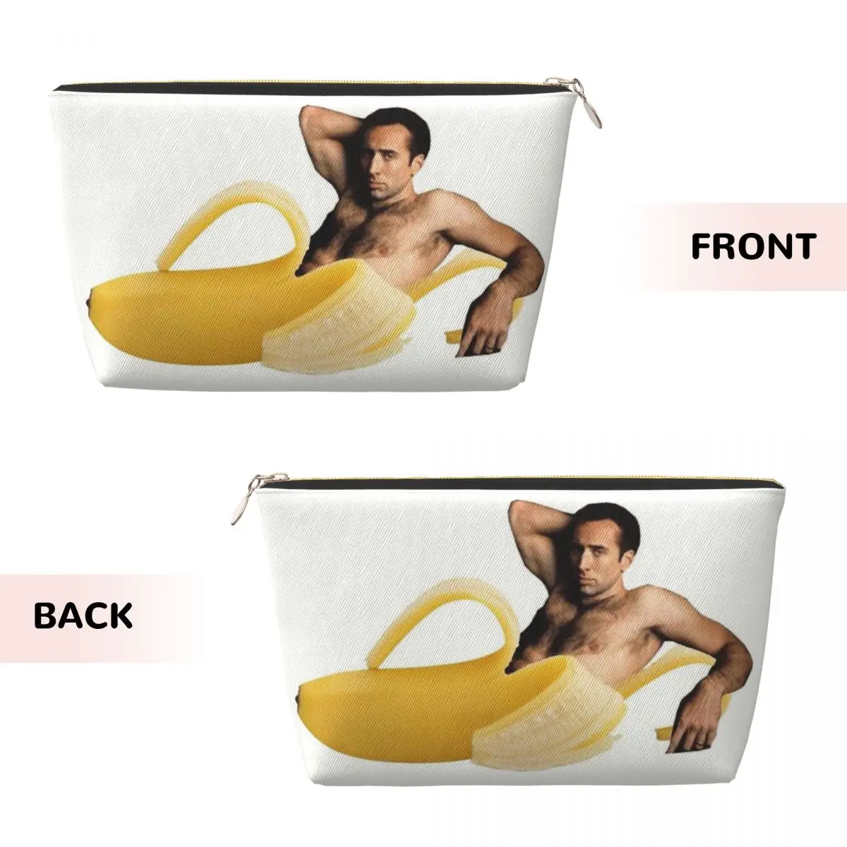 Custom Nicolas Cage In A Banana Makeup Bag for Women Travel Cosmetic Organizer Kawaii Funny Meme Storage Toiletry Bags