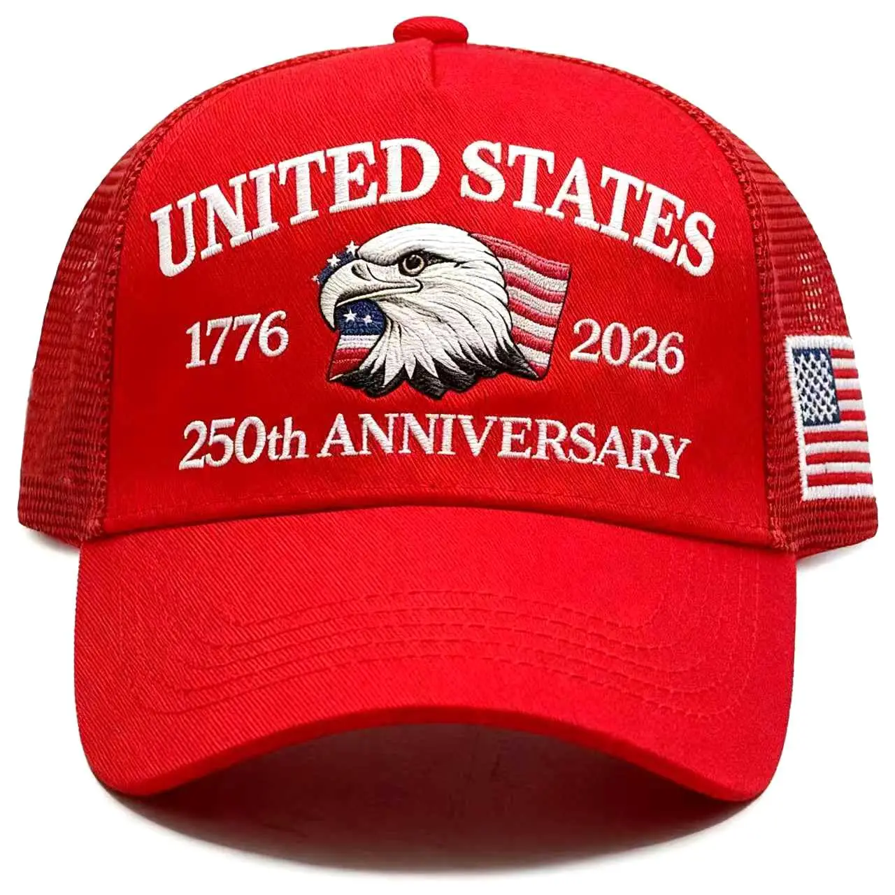 250 Anniversary USA Hat 1776-2026 Adjustable Embroidered Patriots American Eagle Trucker Cap United States 250th Mesh-Back Cap