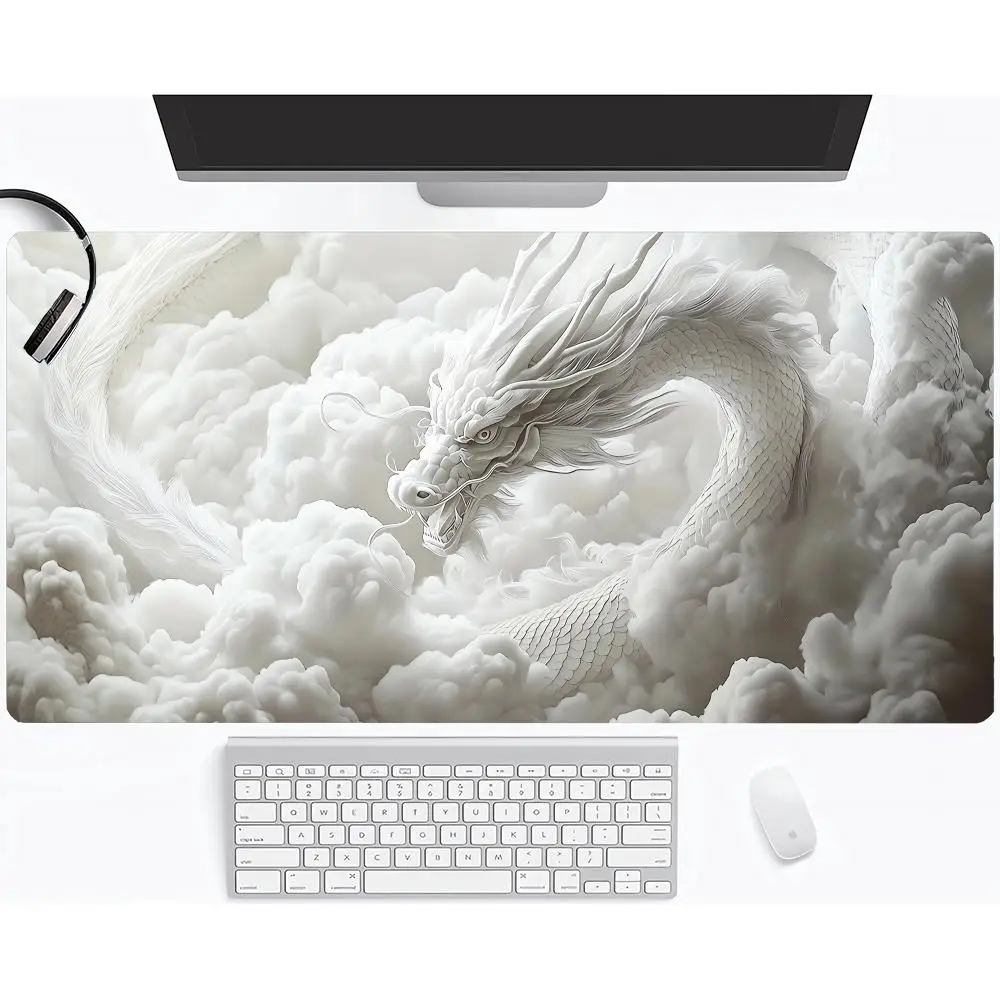 White Cloud and White Dragon Large Game Mouse Pad Computer HD Desk Mat Keyboard Pad Natural Rubber Non-Slip Office Mousepad