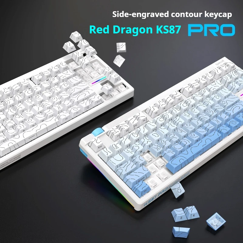 คีย์บอร์ดกลไก KS87 PRO เชื่อมต่อได้สามโหมด โครงสร้างปะเก็นแบบกำหนดเอง ขอบปุ่มสลักลายนูน แบตเตอรี่ใช้งานได้ยาวนาน