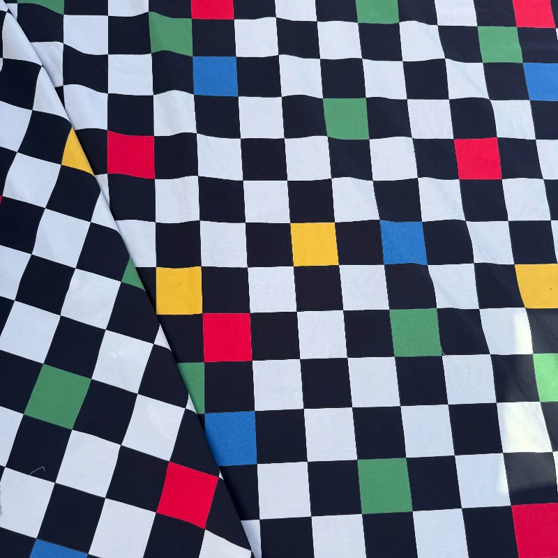 1x1.5m Polyester-cotton Blend 8cm Extra-Large Colorful Checkerboard Pattern Fabric for Apparel Clothing Sewing DIY