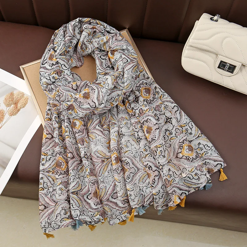 New Ethnic Artistic Scarf for Women, Autumn Summer Yunnan Travel Western Sichuan Sun Protection Turban Silk Large Shawl