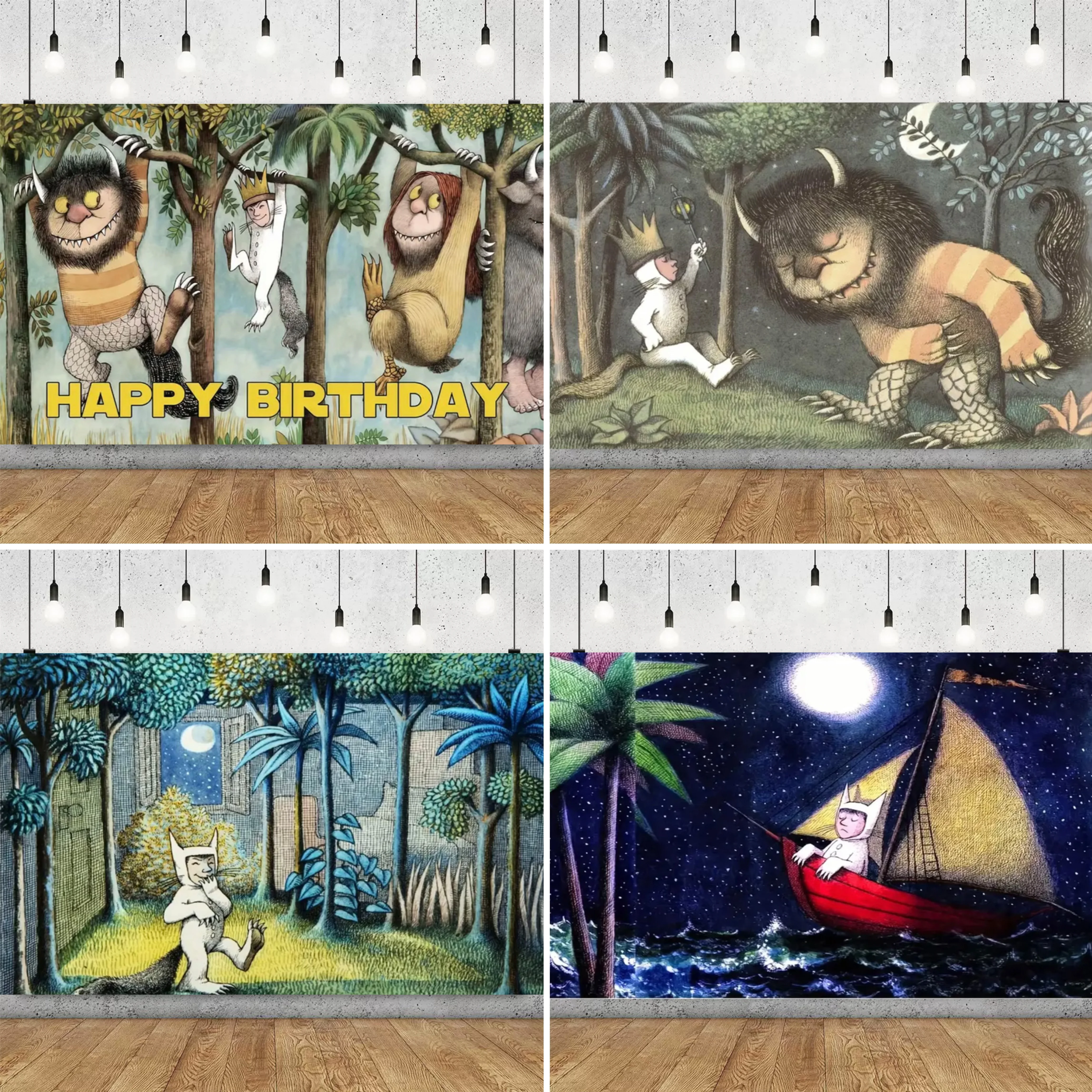 أين الأشياء البرية هي خلفية تزيين الحفلات وحوش الغابة للأطفال لوازم حفلات أعياد الميلاد لافتة ديكور معمودية الطفل #1