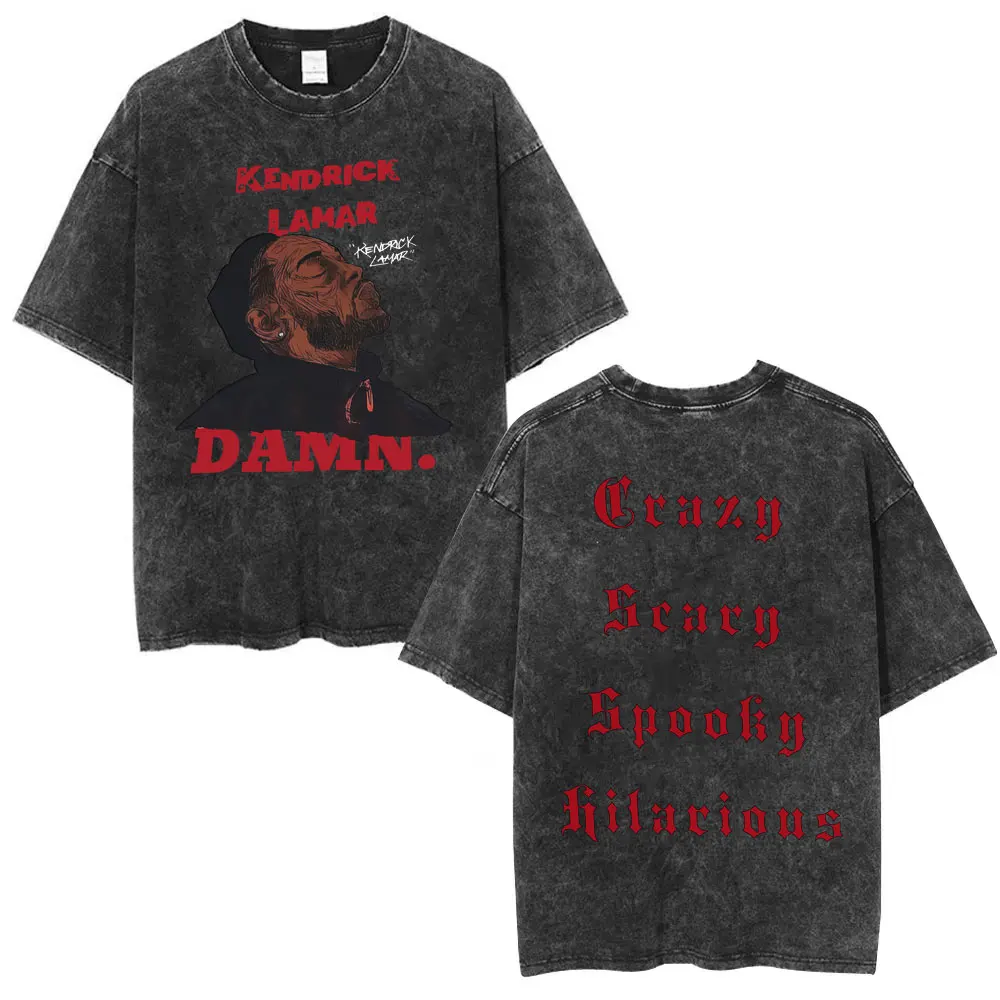 

Rapper Kendrick Lamar DAMN Vintage Washed T-shirt Men Women Hip Hop Fashion Street T Shirts Male Retro Oversized Short Sleeve