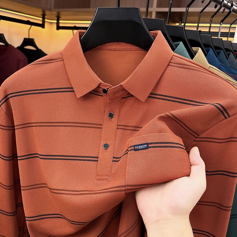 Men's Long Sleeve Striped Polo Shirt Business Lapel Shirt Men Casual Outdoor Office Daily Wear Button Spring Autumn Workwear Man - view 6