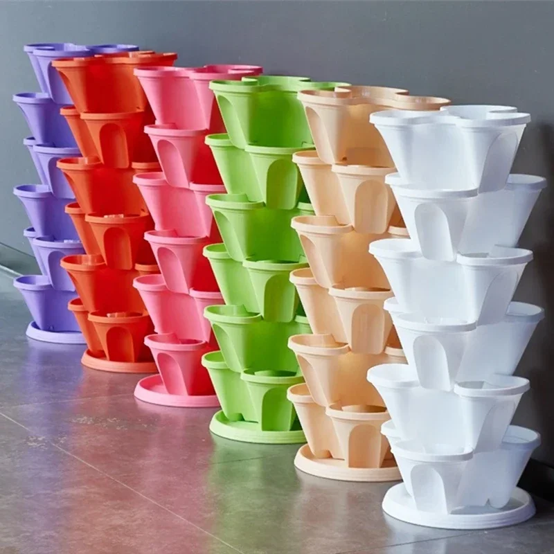 Combination Stackable Portability Plastic Flower Pot Three Width Petals 37cm Three-dimensional Multilayer Plant Vegetable Basin