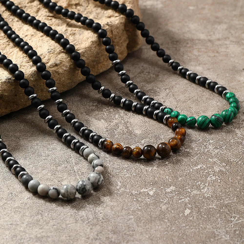 

Fashion Nature Stone Tiger Eye Beaded Necklace For Men Ethnic Bohemian Vintage Natural Wood Bead Trendy Necklace