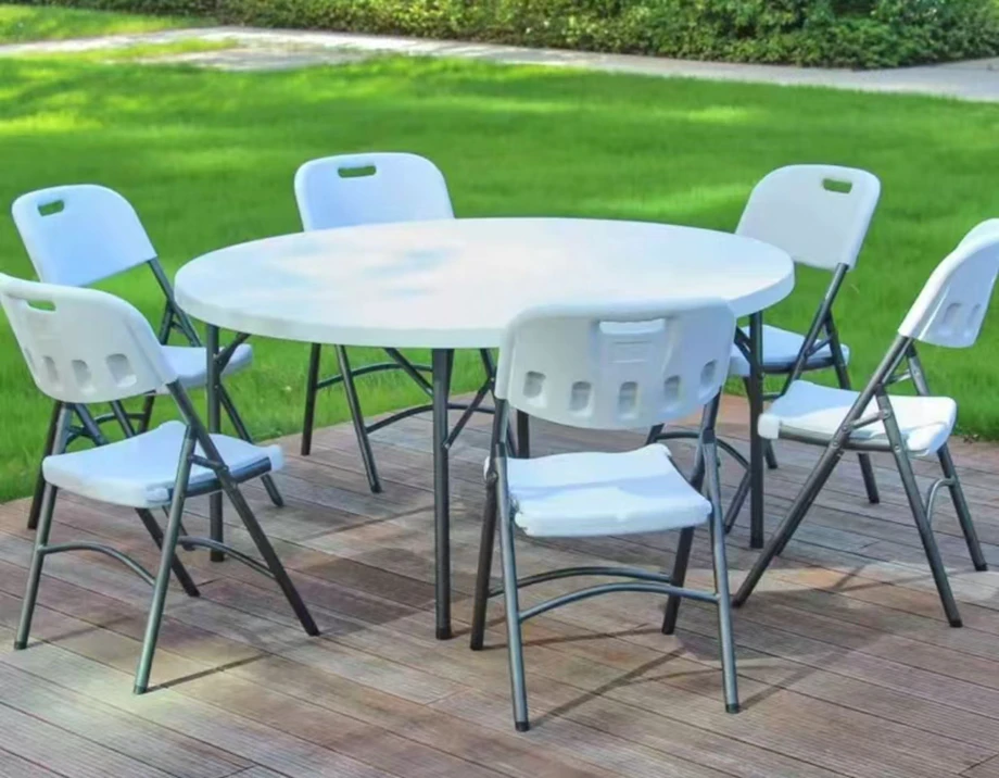 *Top-selling Portable Outdoor Folding Dining Garden Table 4/6/8ft White Plastic Modern Buffet Table Steel Tube Legs For Hotel