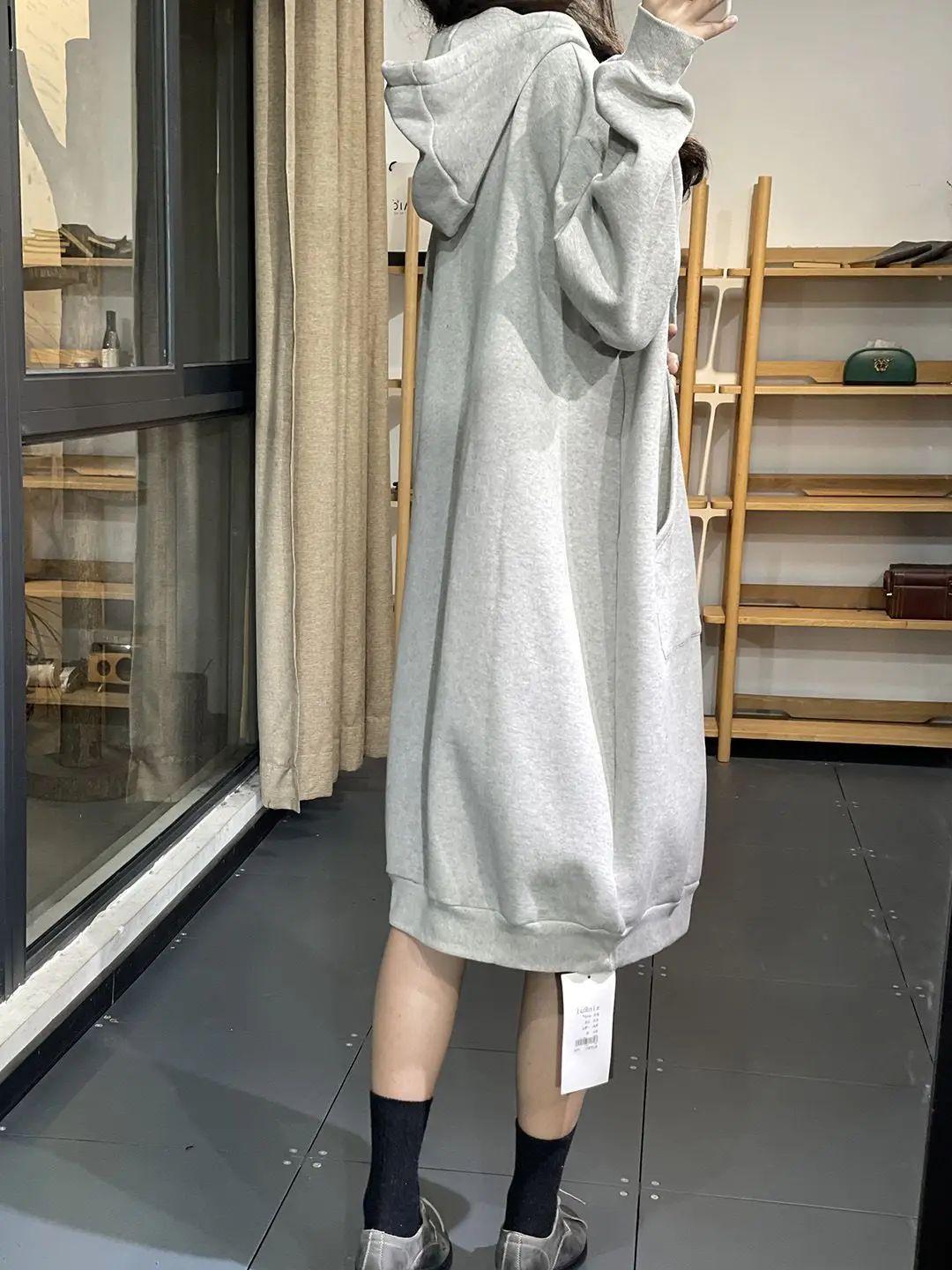 Plus Size 5XL 150KG Winter Fleece Dress Hooded Solid Color Warm Women Dress Long Sleeve Vintage Large Loose Vestidos