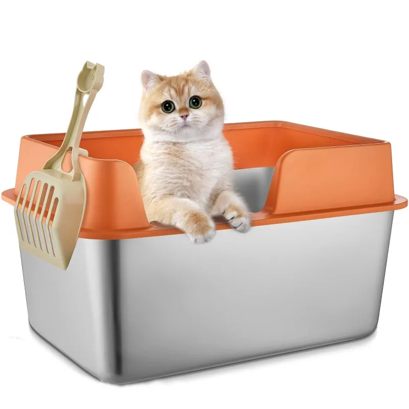 

Stainless steel cat litter box, non-stick, leak-proof cat litter box, high side, easy-to-clean shell cat toilet