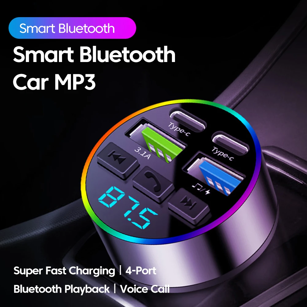 4-Port ملون بلوتوث مشغل MP3 حر اليدين FM الارسال شحن سريع ولاعة السيارة متعددة الوظائف شاحن هاتف السيارة #1