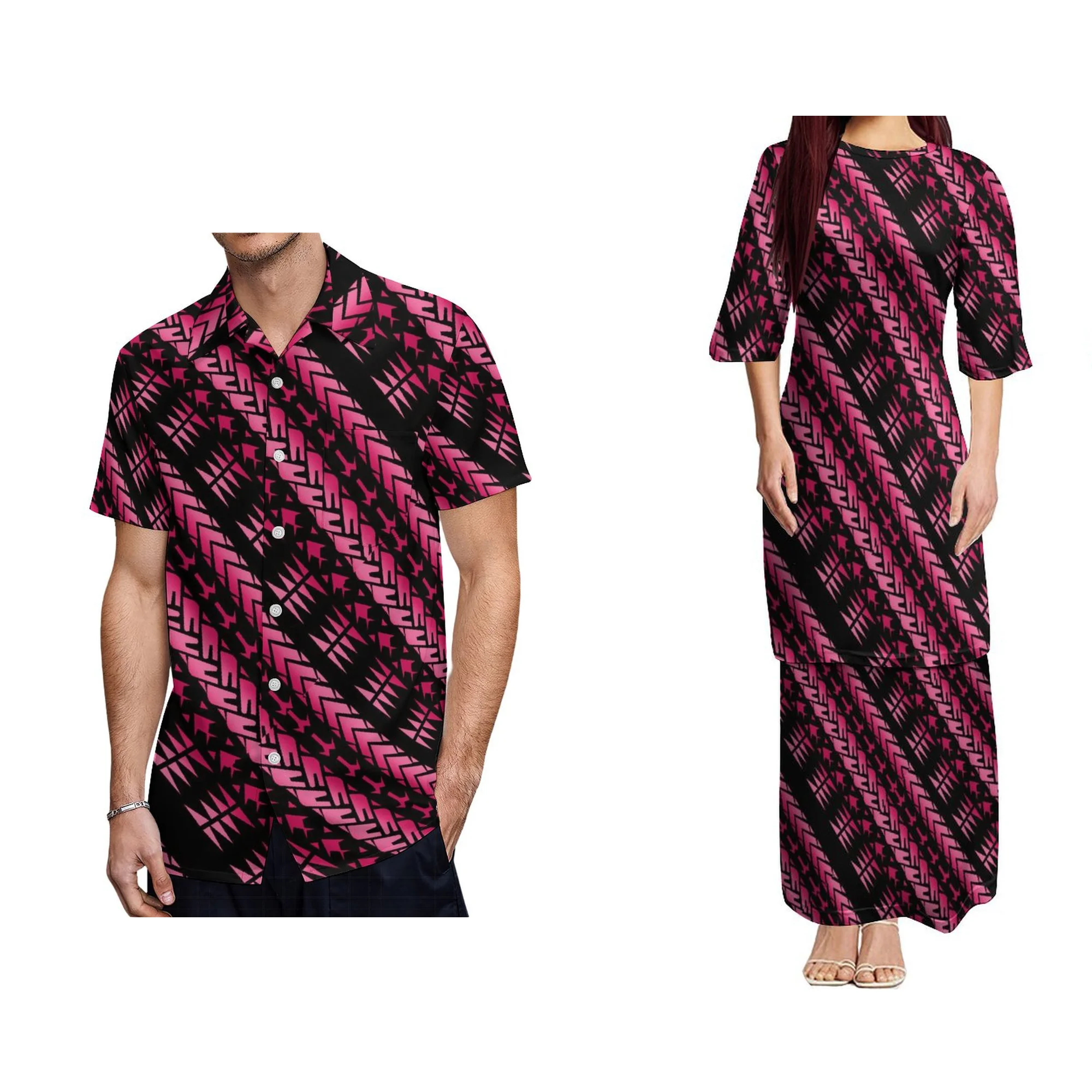 Wholesale Best Price Samoan Puletasi Set Maxi Dress Match Mens Shirts Custom Polynesian Tribal Womens Dress