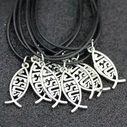 Wholesale 10pcs/lot Fashion Ichthys Jesus Fish Pendants Necklaces Alloy Charms Jewelry Gift