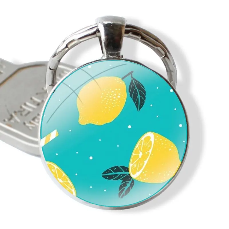 cute fruit Lemons in three Keychain Handmade Glass Cabochon Key Ring Holder Pendant Key Chains