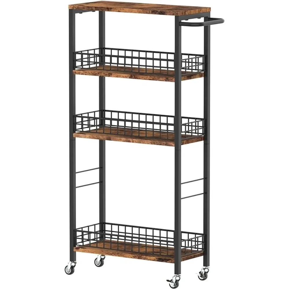 Slim Storage Cart Rolling Kitchen Cart Wheels Narrow Laundry Storage Utility Cart 4 Tier Bathroom Mobile Shelving Unit Organizer