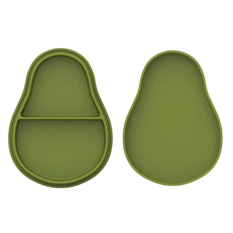 J15U لطيف الكرتون الأفوكادو الطفل مصاصة السلطانية مقسمة طبق عشاء الرضع تعلم طبق تقديم الطعام غير سامة خالية من مادة BPA وعاء #4