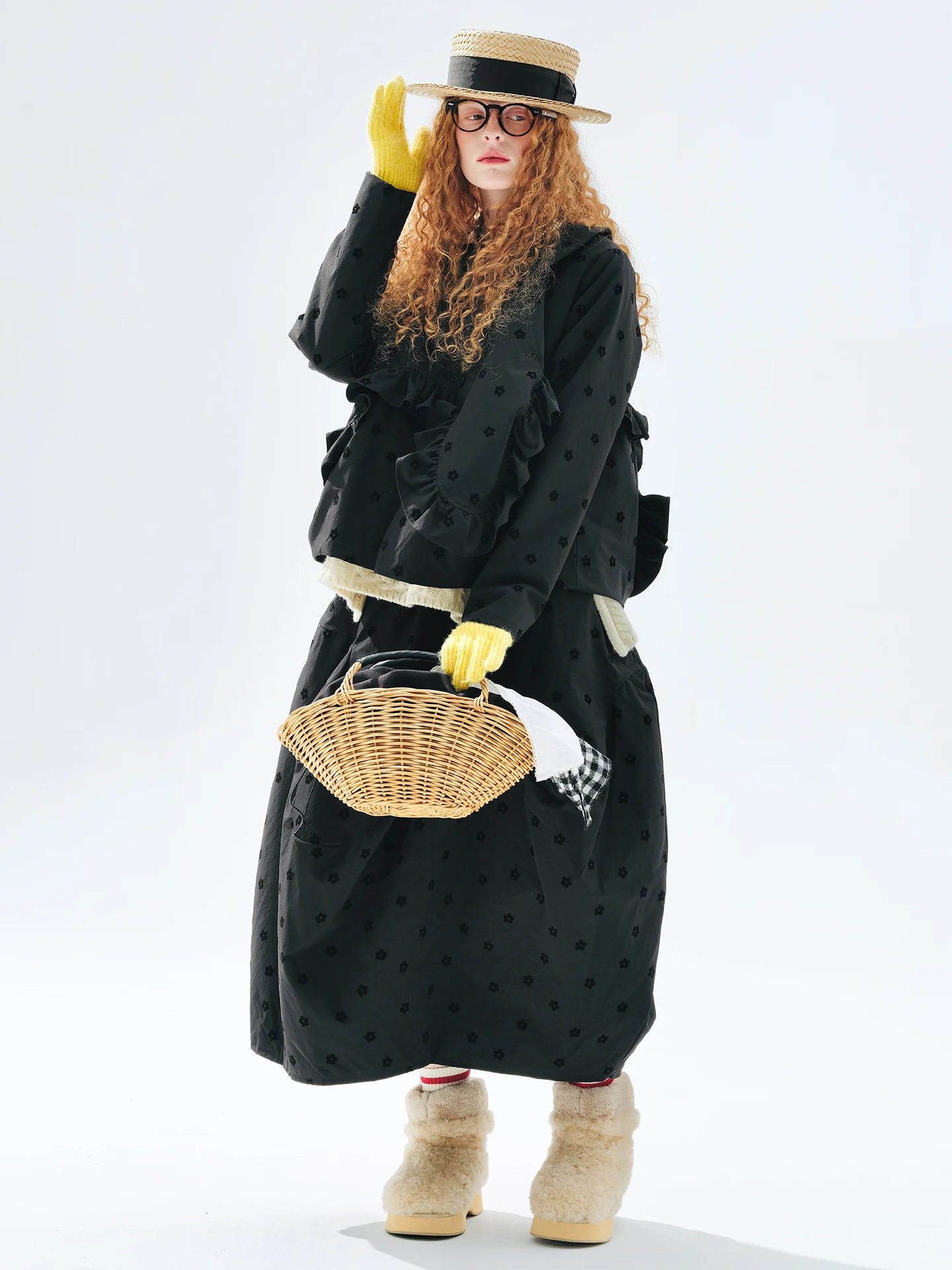 

Women's Cotton-padded Jacket with Ruffled Doll Collar Loose and Age-Reducing Short Coat Retro and Artistic for Daily Wear 255265