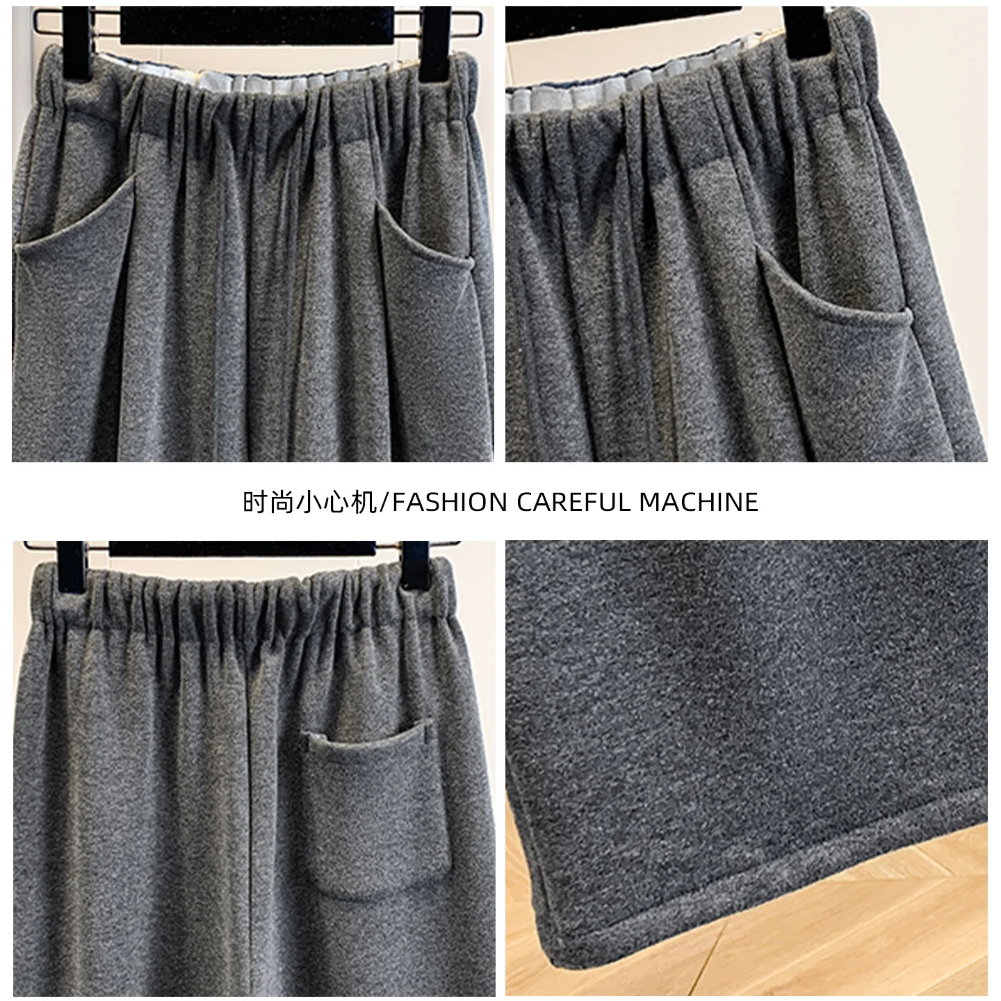 Pantaloni di lana grigi da donna in autunno e inverno 2025 Nuovo stile con pantaloni a gamba larga in peluche Pantaloni piccoli con coltello curvo drappeggiato casual