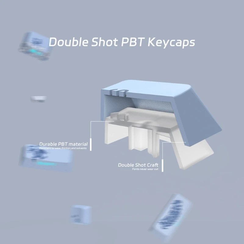 108/135Keys ชุดปุ่มกด PBT หนาพอร์ซเลนสีฟ้าและสีขาวปุ่มกด Double Shot
