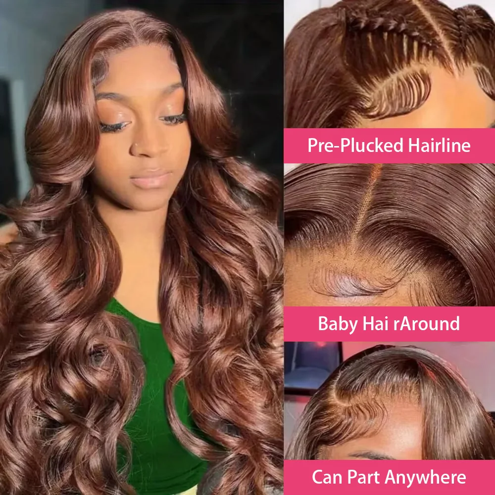 Коричневый 200% Плотность 13x4 HD Парик из натуральных волос на кружеве, предварительно выщипанный бразильский парик с объемной волной, парик на кружеве для женщин, естественный вид