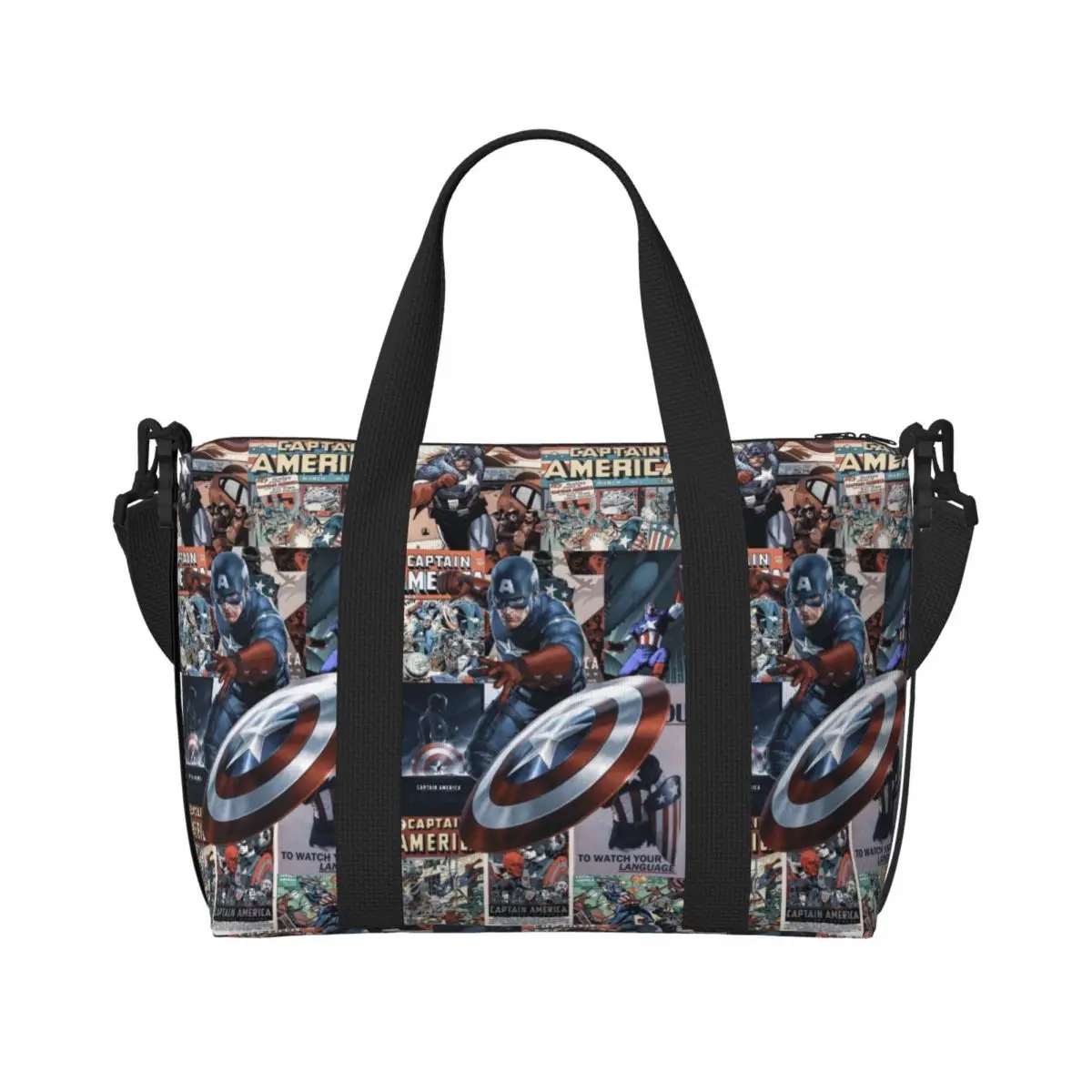 Custom Captain America Beach Tote Bag Women Big Compartment Beach Gym Travel Bags