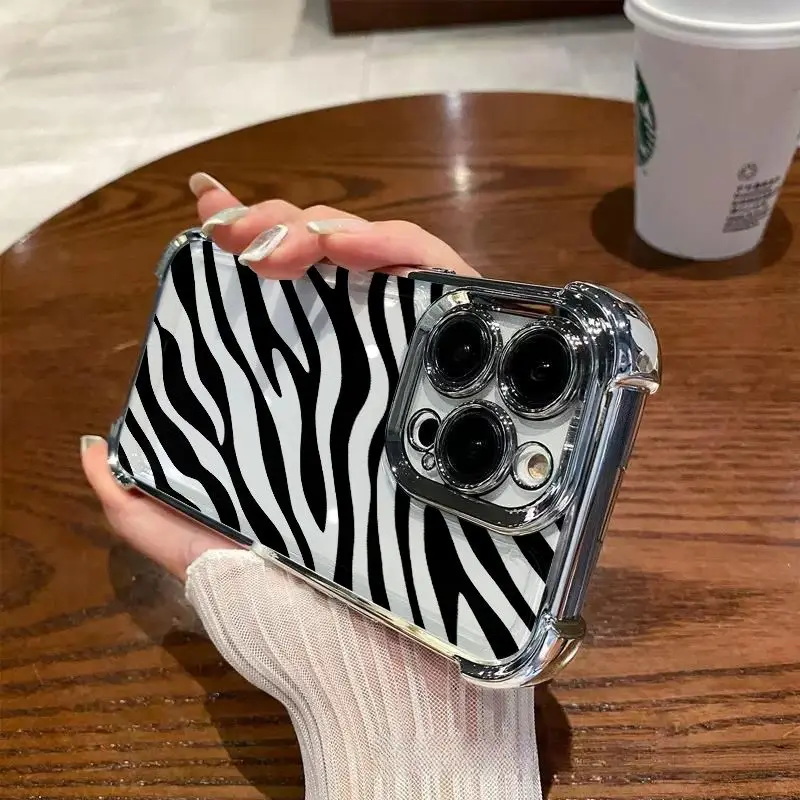 

Transparent Phone Case for iPhone 17 Pro Max 16 Plus 15 14 13 12 11 Chrome Bumper Camera Protection for Male Female Zebra Cover