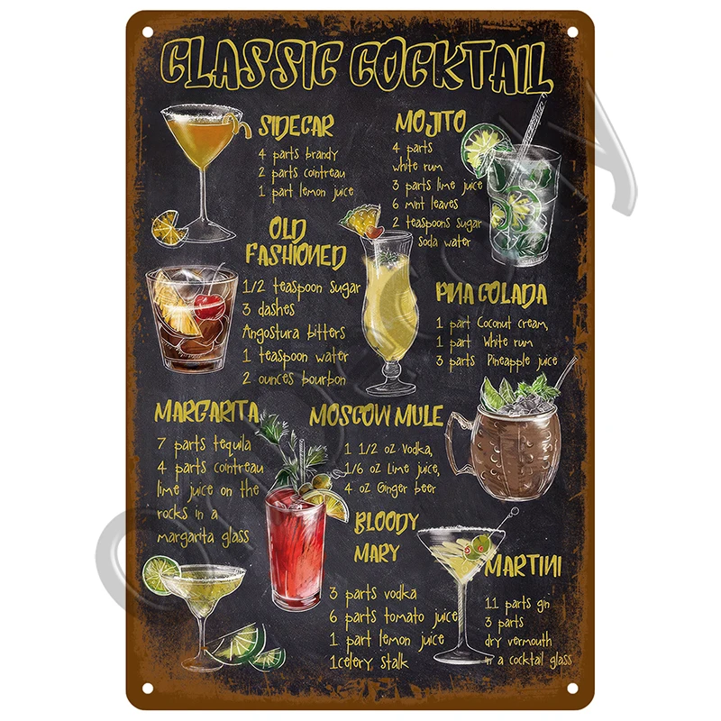 Plaque Metal Sign Plate Vintage Posters Wall Art Drink Beer Cocktail Tin Sign Decoration For Bar Pub Club Man Cave Iron Painting