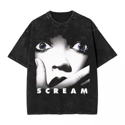 Washed T Shirt Scream Horror Movie Vintage T-Shirts Street Halloween Streetwear Short Sleeve Summer Tops Tees for Men Women