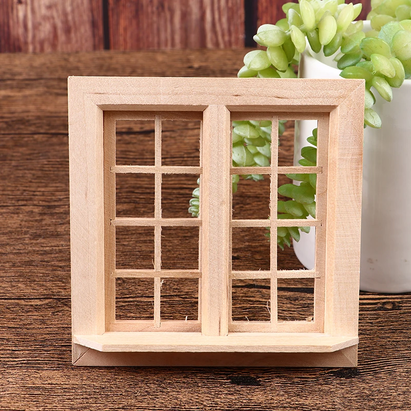 1 Juego de casa de muñecas en miniatura, puerta y ventana, modelo 1:12 Mini 16 rejillas, ventanas cuadradas, adornos de decoración para el hogar, accesorios para casa de muñecas