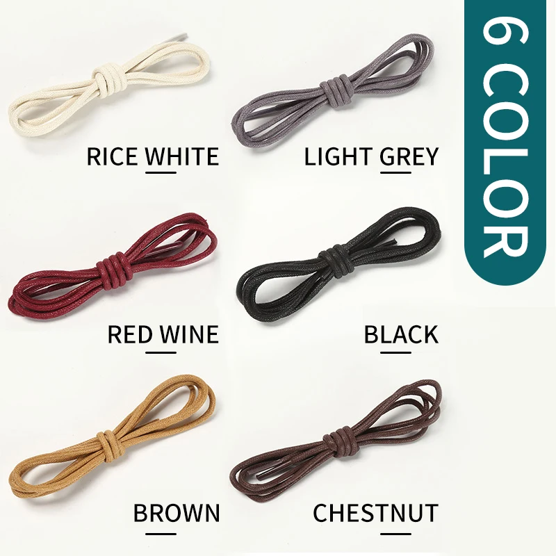 1 Pair Cotton Waxed Shoelaces Solid Color Round Oxford Shoe laces Boots Laces Waterproof Leather Shoelace Length 60-140cm