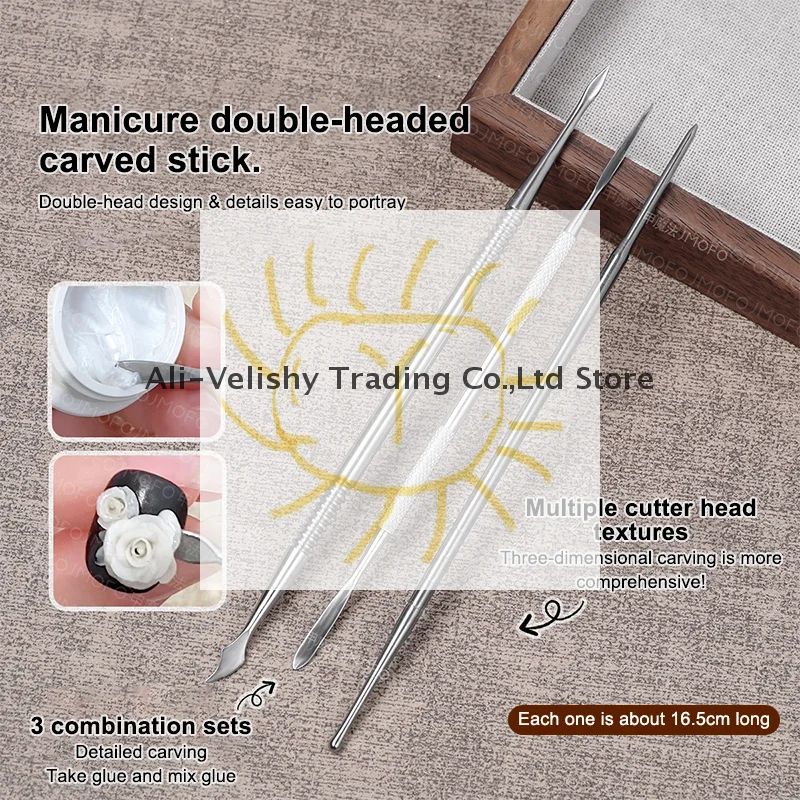 3 قطعة المزدوج نهاية النحت ملعقة القلم لمسمار الفن UV هلام البولندية تلميح نحت زهرة اللوحة القلم مسمار تصميم أداة مانيكير أداة