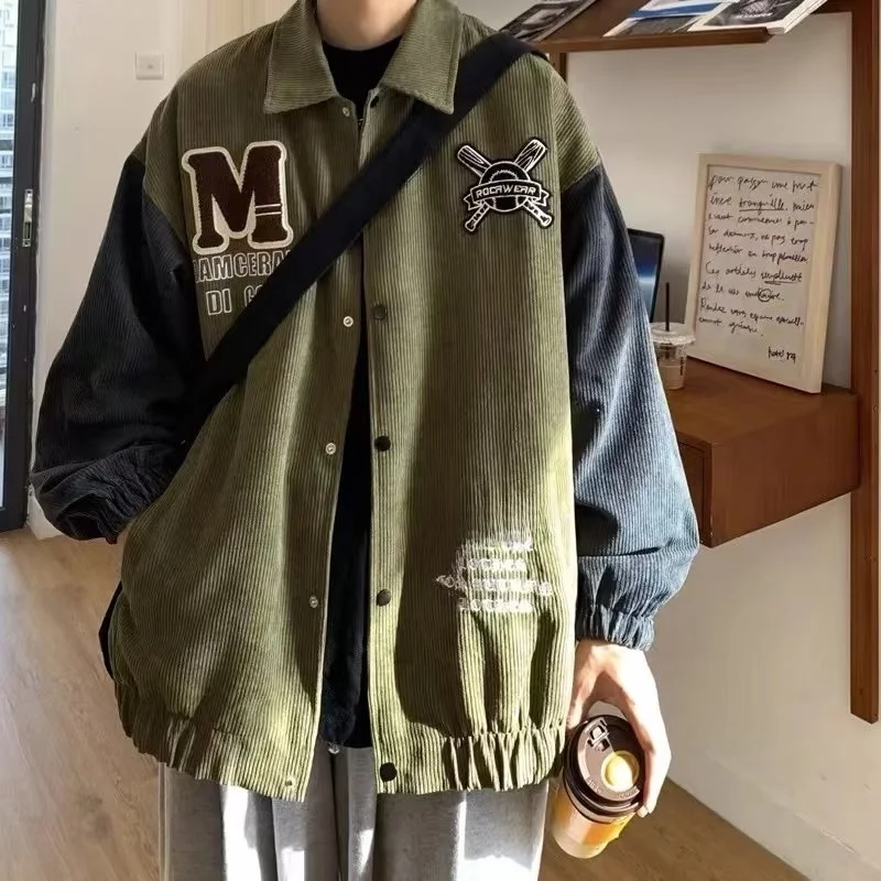 

Осенняя мужская вельветовая куртка оверсайз в американском ретро-стиле, свободная повседневная куртка в уличном стиле