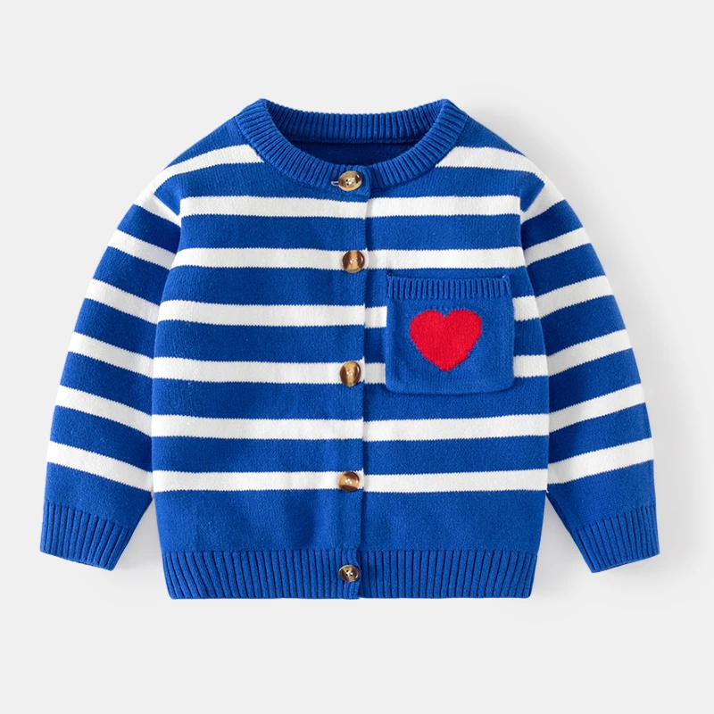 Children\'s Coat Cardigan Sweater Stripe Heart Pattern Outerwear Toddler Boys Girls Long Sleeve Knit Spring Autumn Kids Clothes