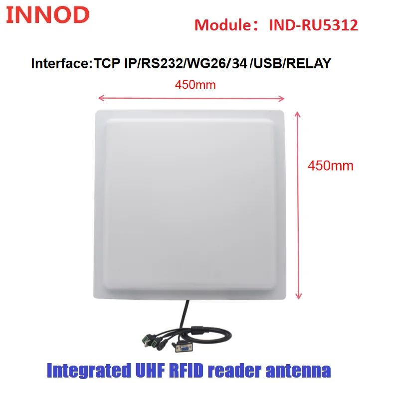 Imagem -04 - Leitor Uhf Rfid com 15m de Longo Alcance Usb Rs232 Wg26 34 Interface de Relé Antena Embutida de Ganho 12dbi Sdk Livre para Estacionamento