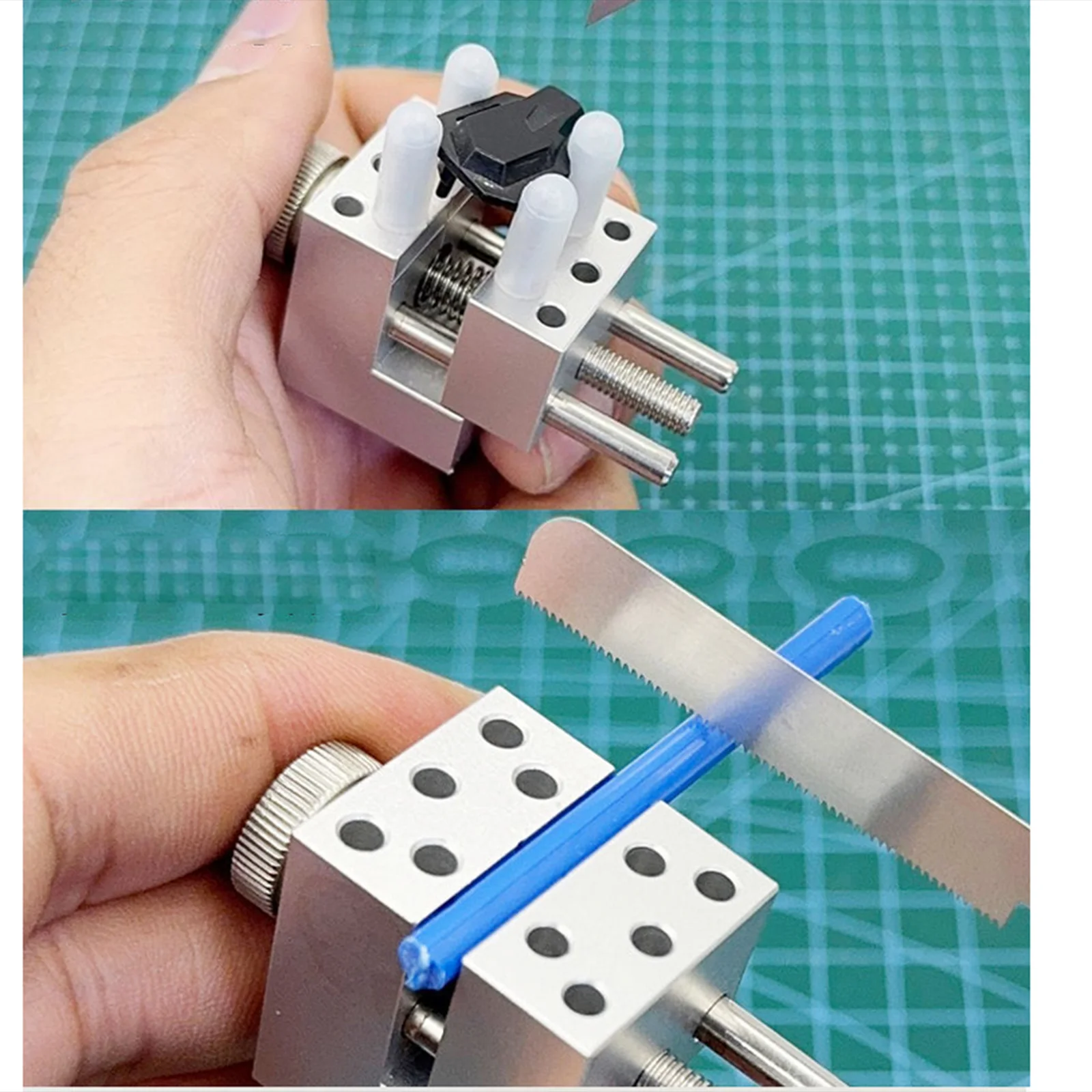 Mini Handheld Bench Vise Aluminum Alloy Model Making Tool with 4 Clamp Rods for Diorama Craft Jewelry Repair