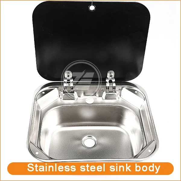 RV Camper Stainless Steel Hand Wash Basin Sink With Folded Faucet Tempered Glass Lid Washbasin for Caravan Boat Motorhome