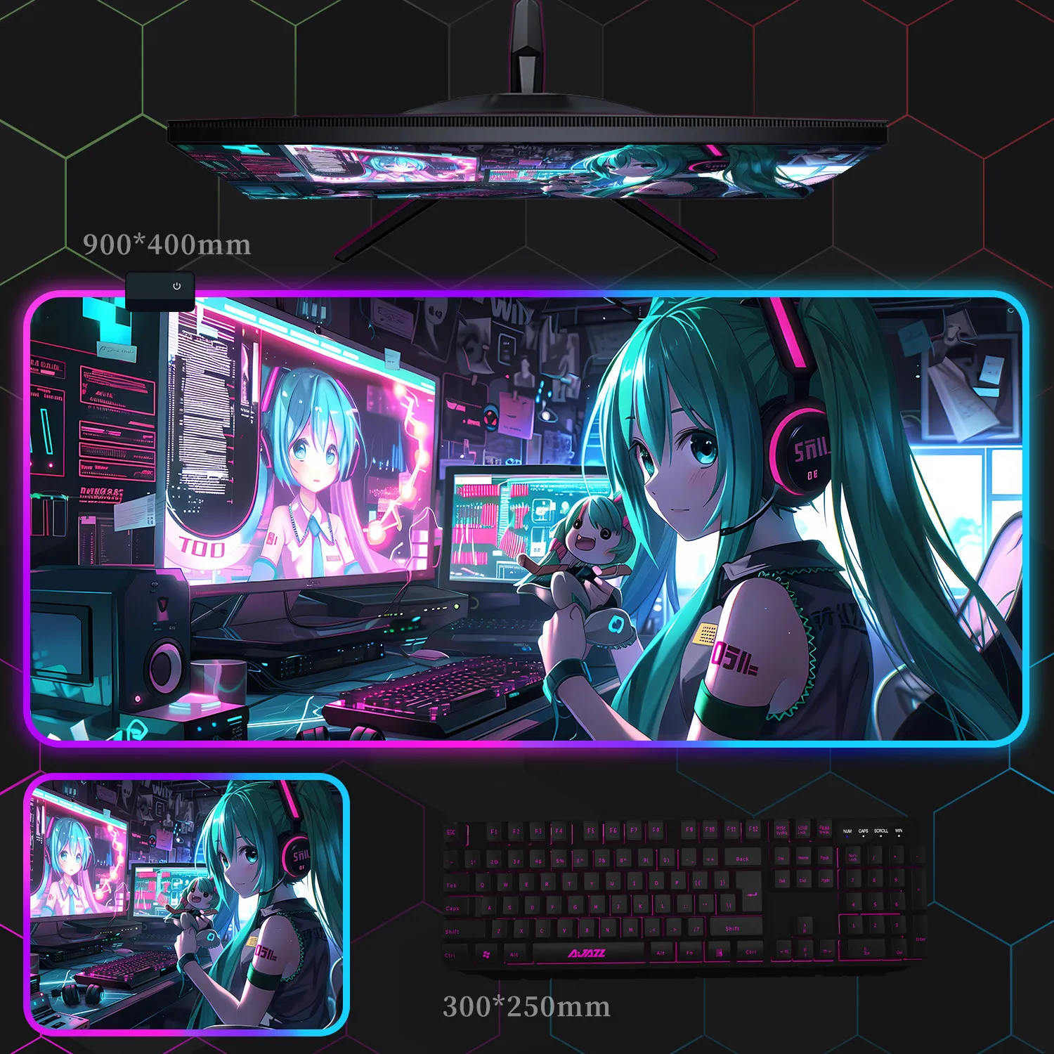 

2026 Anime Hatsune Miku One Piece Seven Dragon Balls RGB Mouse Pad Super Large E-sports Animation Game Anime FPS Table Mat