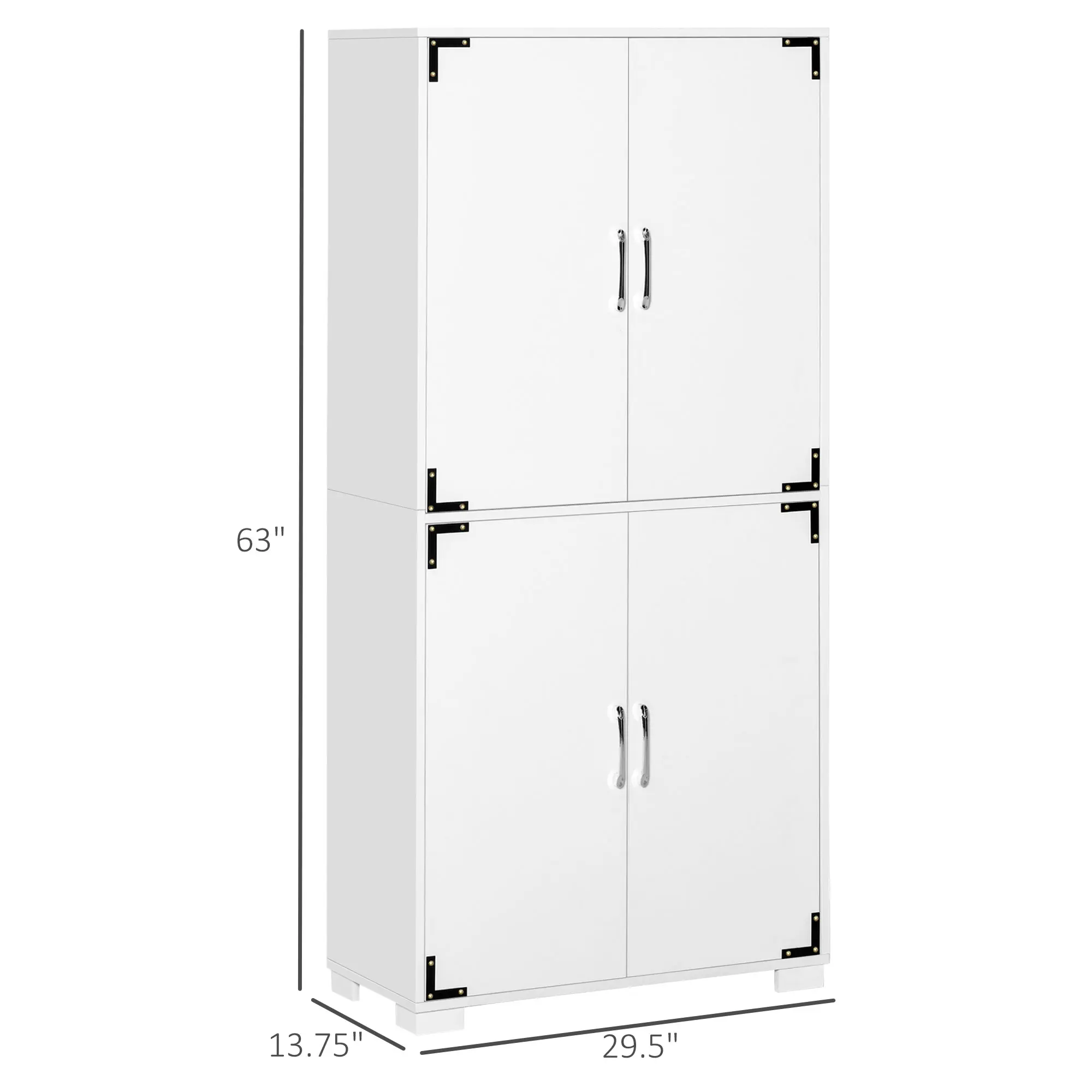 Industrial Style 4-Door Pantry Cabinet Organizer W/ Storage Shelves, White