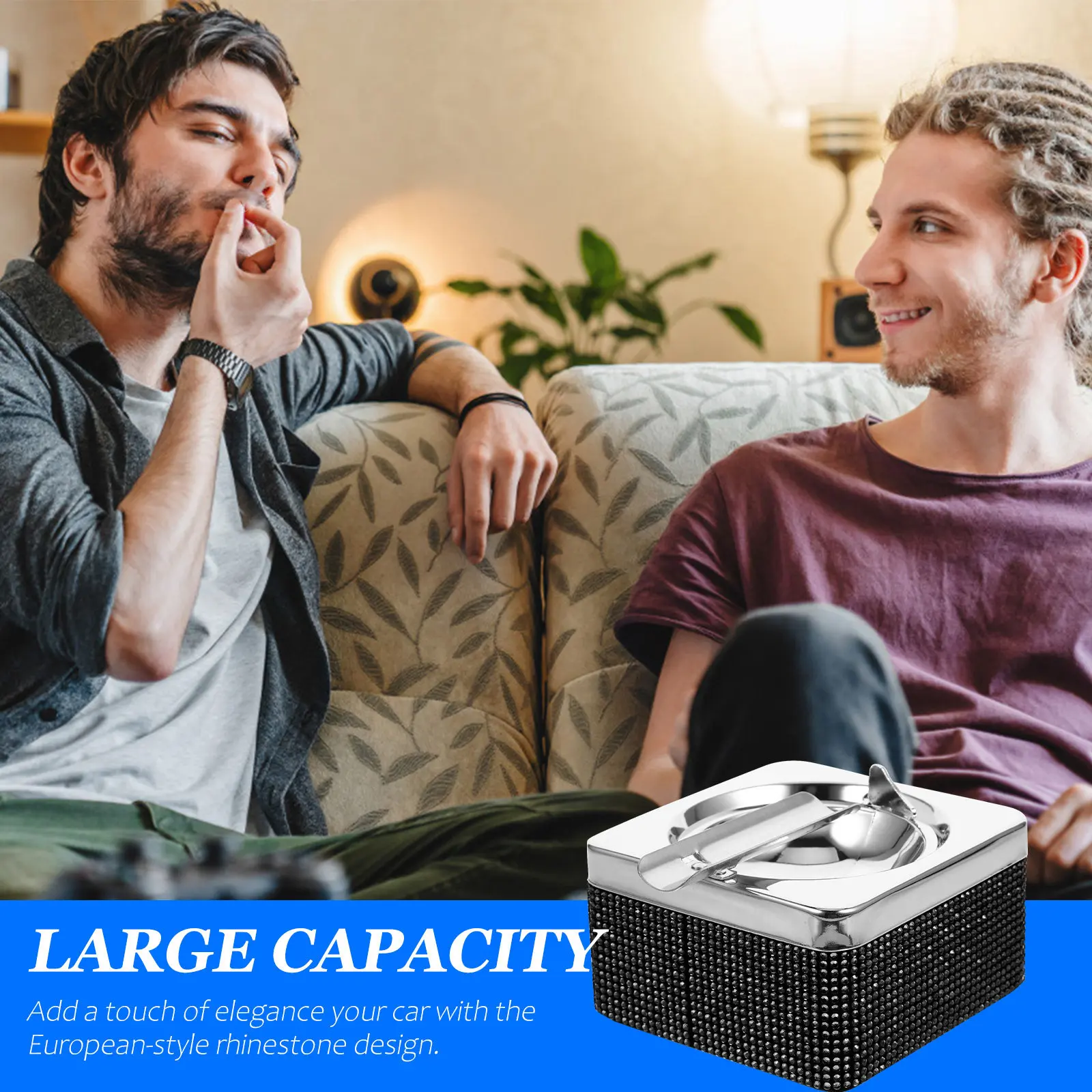 

Автомобильная пепельница в европейском стиле, металлическая, с кристаллами, портативная, для дома, улицы, автомобиля, декоративная подставка для сигарет