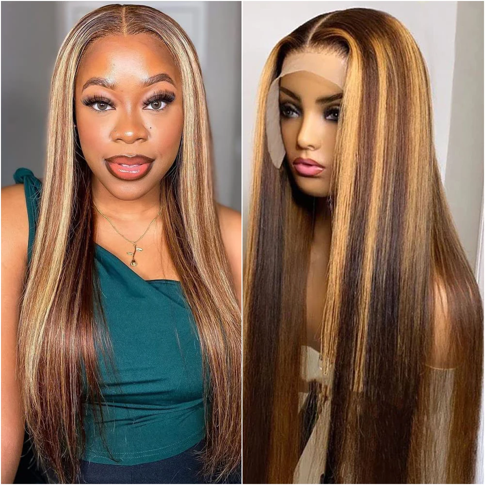 

30 40 Inch Highlight Bone Straight Wave Wig 13x6 HD Lace Frontal Wigs 13x4 HD Lace Frontal Wig Pre Plucked For Women 200 Density