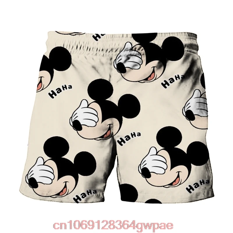 Shorts de praia com estampa anime da Disney para homens, Harajuku, Mickey e Stitch, Minnie, moda casual, novo verão