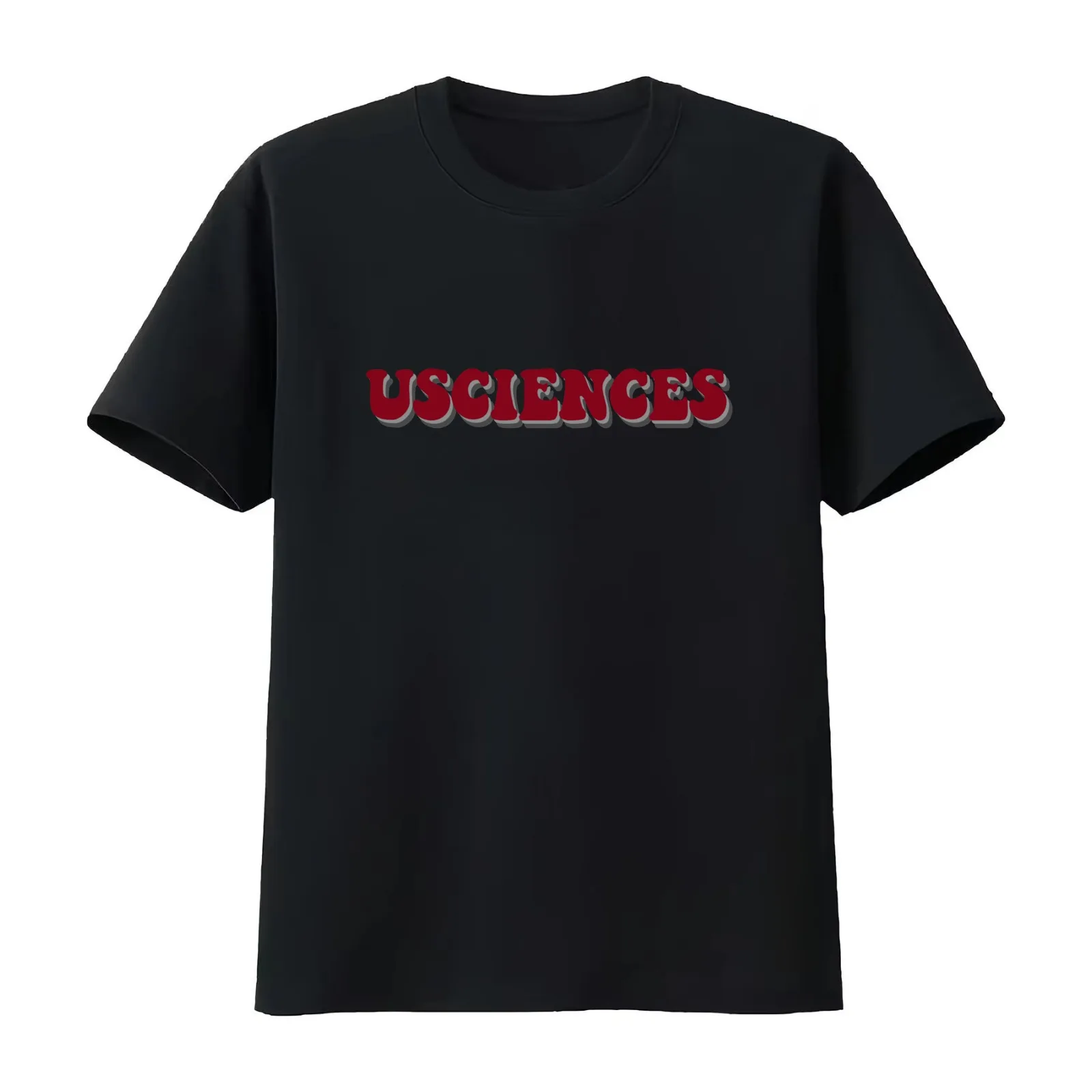 USciences Maroon and Grey 70s Font Design T-Shirt Summer Casual Cotton Tee Oversized Streetwear Tops Vintage Graphic Print